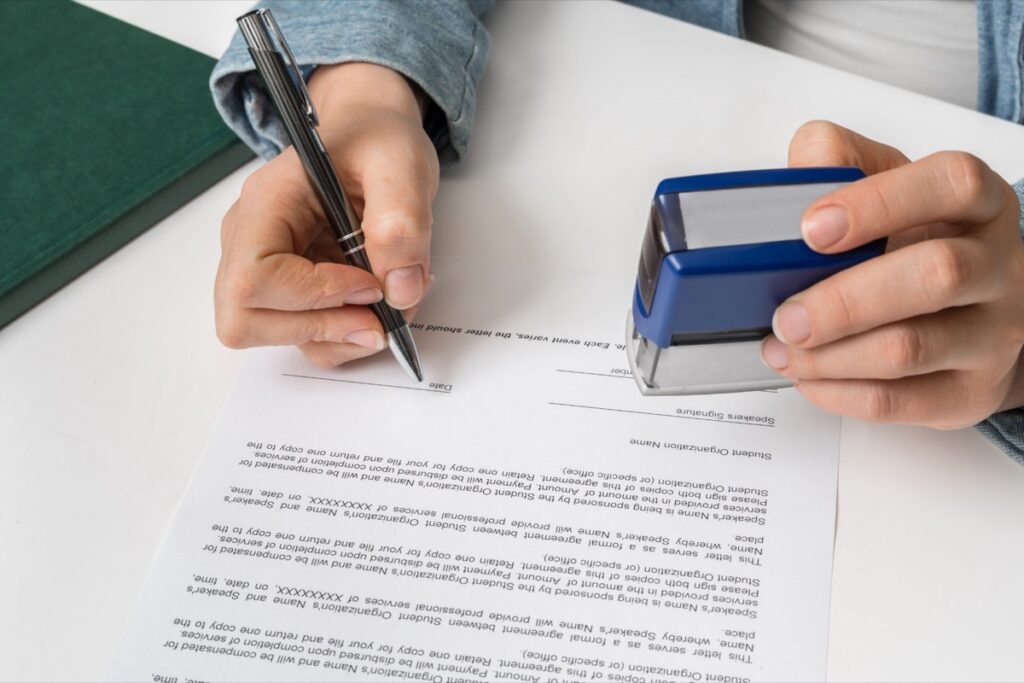 Signing and stamping closing documents